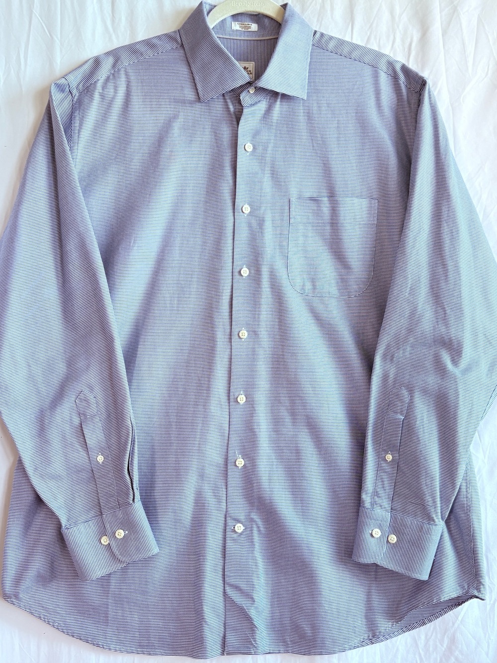 Peter Millar Blue Houndstooth Long-Sleeve Dress Shirt with Point Collar